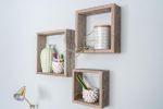 Set of Three Smoky Black Wood Square Hanging Dimensional Sculpture
