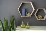 Set of Three Gray Wood Hexagon Wood Open Box Shelves