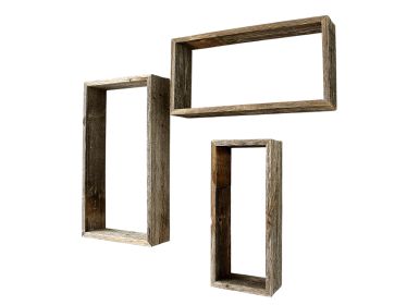 Set of Three Gray Wood Hanging Dimensional Sculpture
