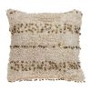 18" Beige And Gold Shaggy Cotton And Sequin Striped Throw Pillow