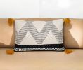 16" X 24" Beige And Black Geometric Cotton Throw Pillow with Tassels