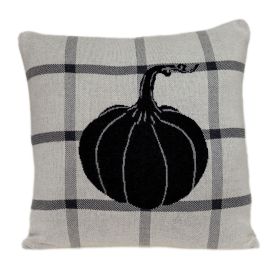 20" Gray And White Pumpkin Plaid Cotton Throw Pillow