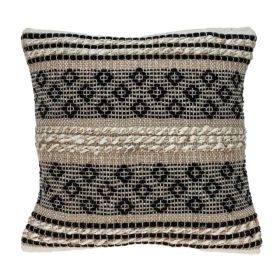 18" Natural Charcoal And Cream Geometric Cotton Blend Throw Pillow