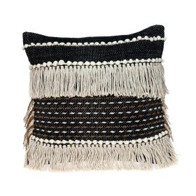 18" Black and Ivory Striped Cotton Blend Throw Pillow with Texture