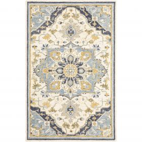 4' X 6' Blue And Ivory Bohemian Area Rug