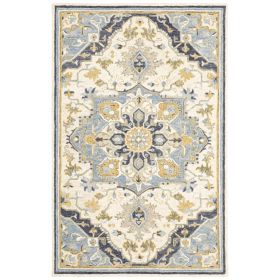 8' X 10' Blue And Ivory Bohemian Rug