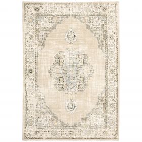 9' X 12' Beige And Ivory Center Jewel Area Rug