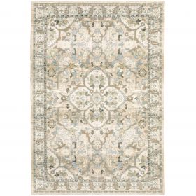 5' X 8' Beige And Ivory Medallion Area Rug