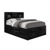 Black Carved Abstract Solid Wood King Bed Frame With Drawers