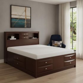 Merlot Solid Wood King Bed Frame With Eight Drawers