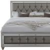 Silver Champagne Tone King Bed  Padded Headboard  Padded Footboard  Mirror Trim Accents