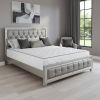 Silver Champagne Tone King Bed  Padded Headboard  Padded Footboard  Mirror Trim Accents