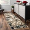 2' X 8' Ivory Navy Abstract Marble Indoor Runner Rug