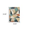 4' X 6' Blue Green And Beige Abstract Geometric Area Rug