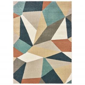 5' X 7' Blue Green And Beige Abstract Geometric Area Rug