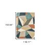10' X 13' Blue Green And Beige Abstract Geometric Area Rug