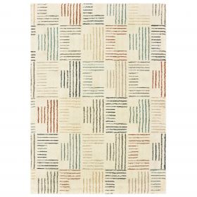 7' X 10' Ivory Blue And Red Geometric Area Rug