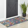 2' X 3' Blue And Orange Floral Distressed Area Rug