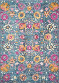4' X 6' Blue And Orange Floral Distressed Area Rug