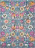 7' X 10' Blue And Orange Floral Distressed Area Rug
