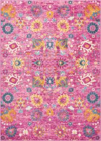 4' X 6' Fuchsia And Orange Floral Distressed Area Rug