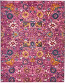 8' X 10' Fuchsia And Orange Floral Distressed Area Rug