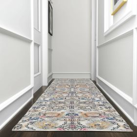 10' Ivory And Blue Floral Runner Rug