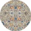 5' Ivory And Blue Floral Round Rug