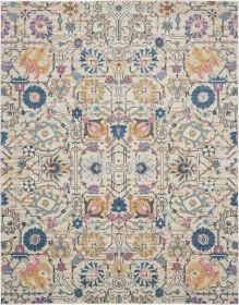 7' X 10' Ivory And Blue Floral Area Rug