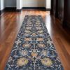 10' Navy Blue Yellow And Pink Floral Runner Rug