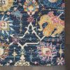 10' Navy Blue Yellow And Pink Floral Runner Rug