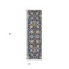 8' Navy Blue Yellow And Pink Floral Runner Rug