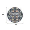 5' Navy Blue Yellow And Pink Floral Round Rug
