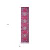 10' Fuchsia And Blue Oriental Distressed Runner Rug