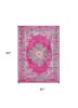 4' X 6' Fuchsia And Blue Oriental Distressed Area Rug