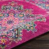 4' Fuchsia And Blue Oriental Distressed Round Rug