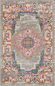 2' X 3' Gray And Gold Medallion Distressed Area Rug