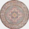 4' Gray And Gold Medallion Distressed Round Rug