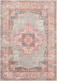 5' X 7' Gray And Gold Medallion Distressed Area Rug