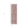 8' Silver Gray And Pink Floral Distressed Runner Rug
