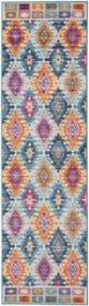 8' Ivory And Blue Ogee Distressed Runner Rug