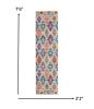 8' Ivory And Blue Ogee Distressed Runner Rug