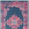 4' X 6' Blue And Pink Medallion Distressed Area Rug