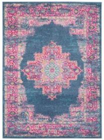 5' X 7' Blue And Pink Medallion Distressed Area Rug