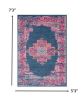 5' X 7' Blue And Pink Medallion Distressed Area Rug