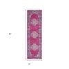 8' Fuchsia And Blue Oriental Distressed Runner Rug