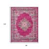 8' X 10' Fuchsia And Blue Oriental Distressed Area Rug