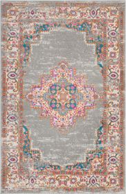 4' X 6' Gray And Gold Medallion Distressed Area Rug