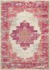 5' X 7' Ivory And Fuchsia Oriental Distressed Area Rug