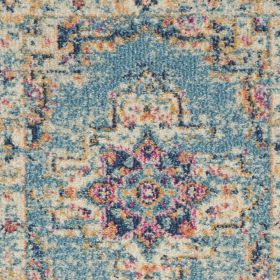 6' Blue And Ivory Southwestern Distressed Runner Rug